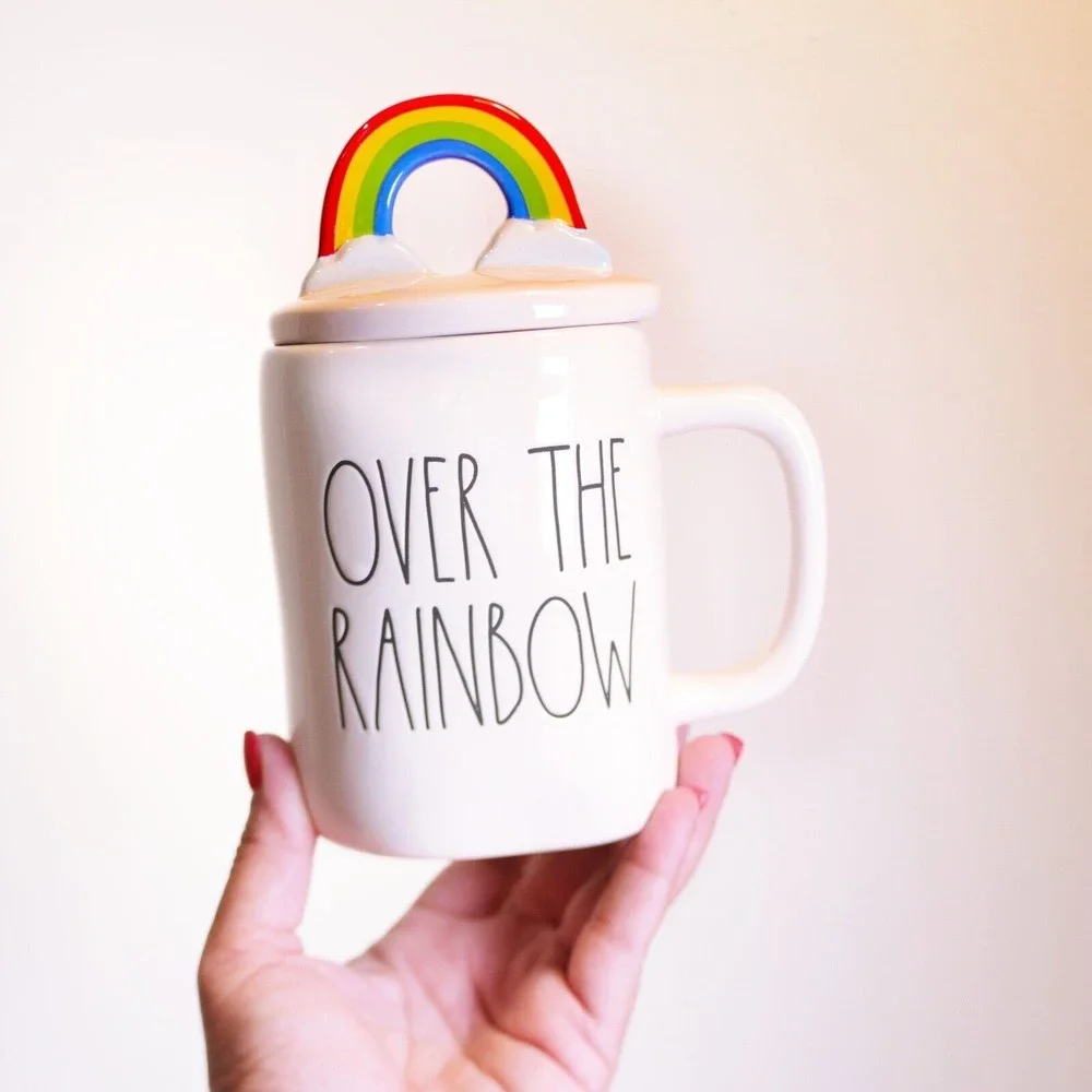 Rae Dunn Over The Rainbow Mug with Lid Topper NEW! CottageCore Farmhouse - Picture 2 of 5